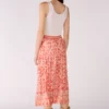 Oui Rose/Orange Pleated Ethnic Print Midi Skirt 78727