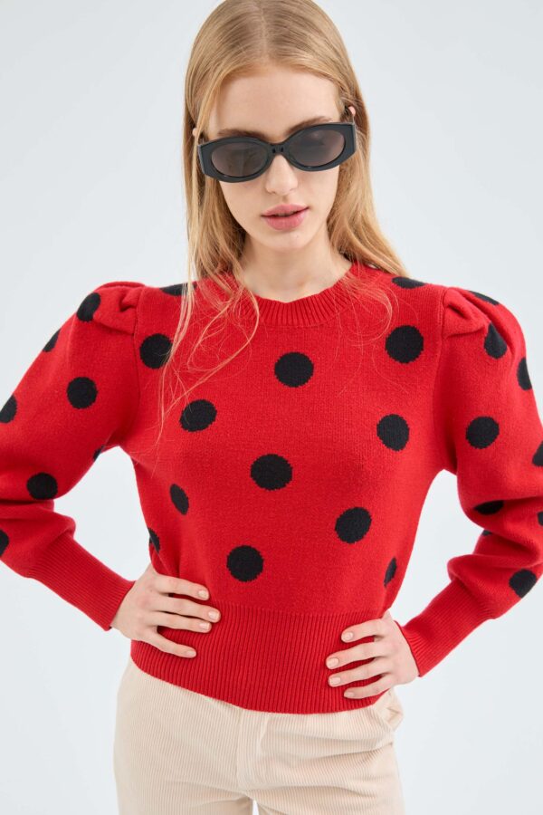compania fantastica Knit sweater with puffed sleeves and polka dot print