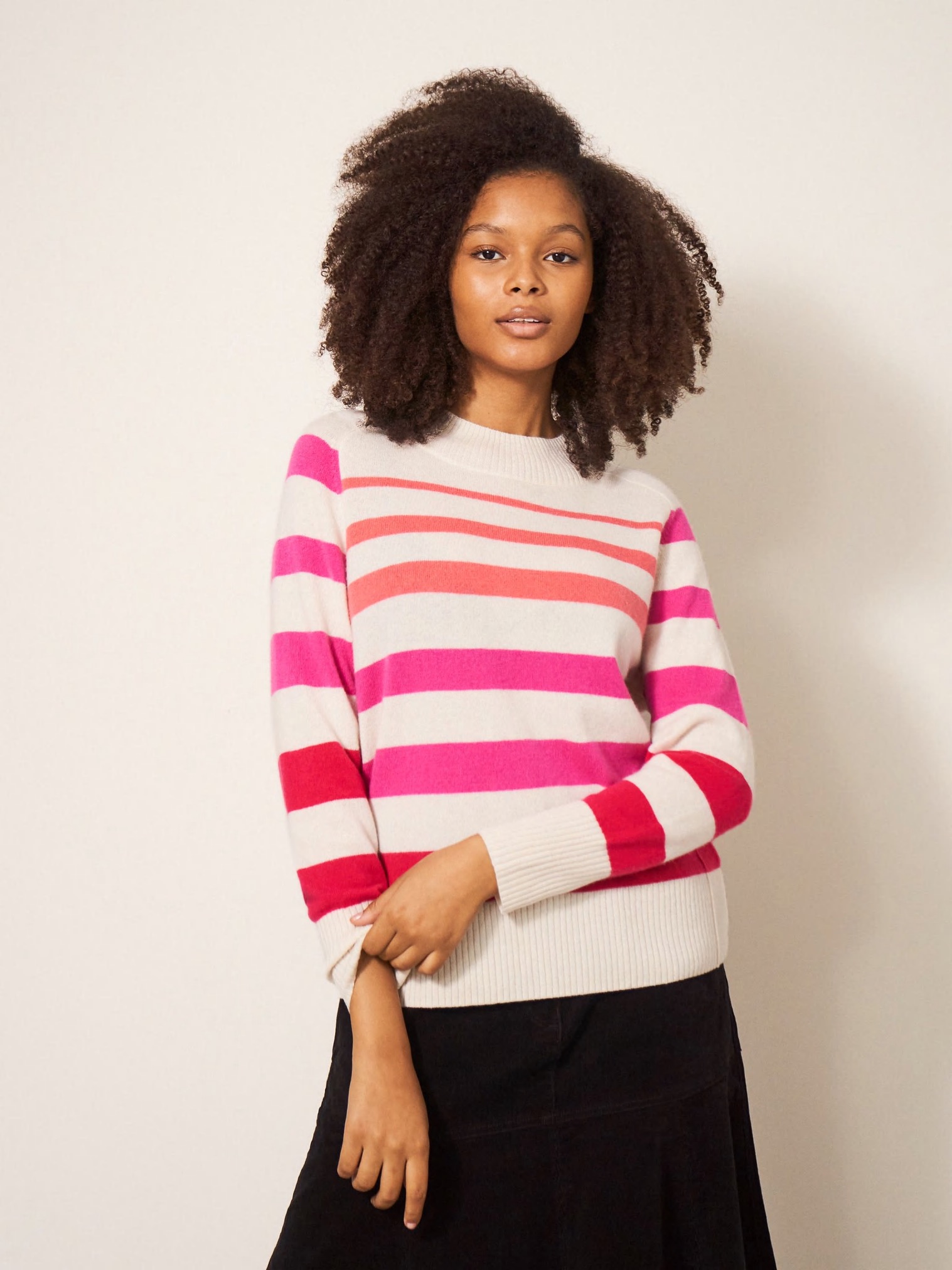 White Stuff Cora Crew Neck Cashmere Jumper In Pink Multi - Effigy Boutique